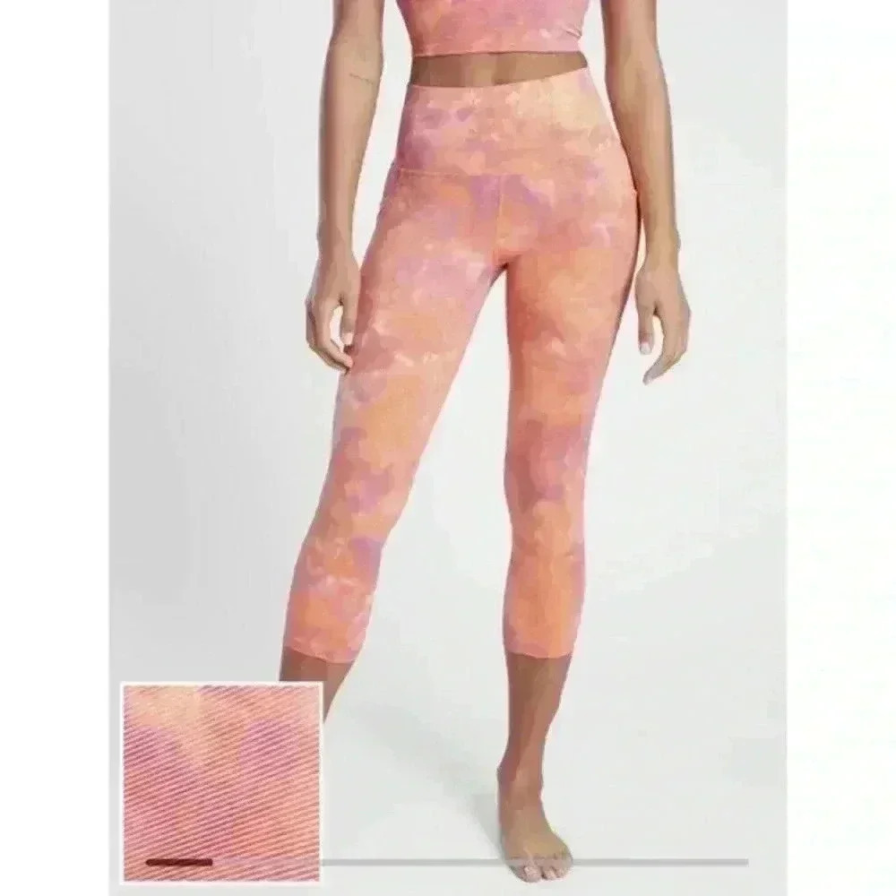 Athleta Salutation Stash Pocket II Textured Capri Leggings Island Coral SIZE XXS